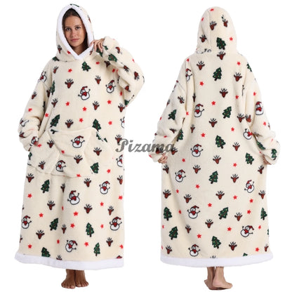 Super Long Flannel Pullover Night Shirt with Pocket and Hood, Super Snuggly for Men and Women, 12 Different Prints