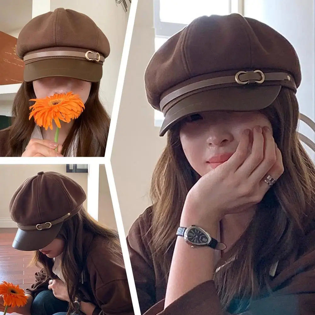 Retro British Style Beret, Versatile Octagonal Newsboy Cap for Big Head Circumference