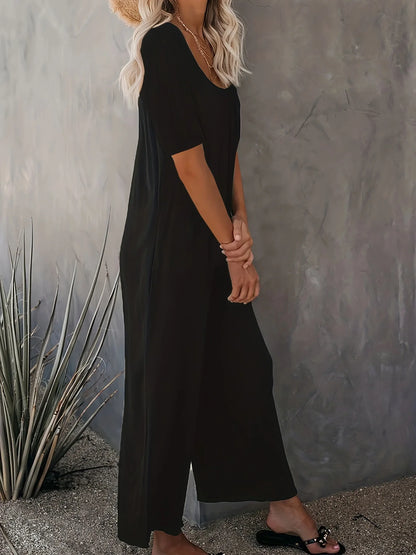 Sizes to 5XL  Jumpsuit, Short Sleeve, U neckline, with pockets. 5 colors
