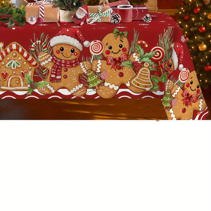 Festive Red Christmas Gingerbread Tablecloth