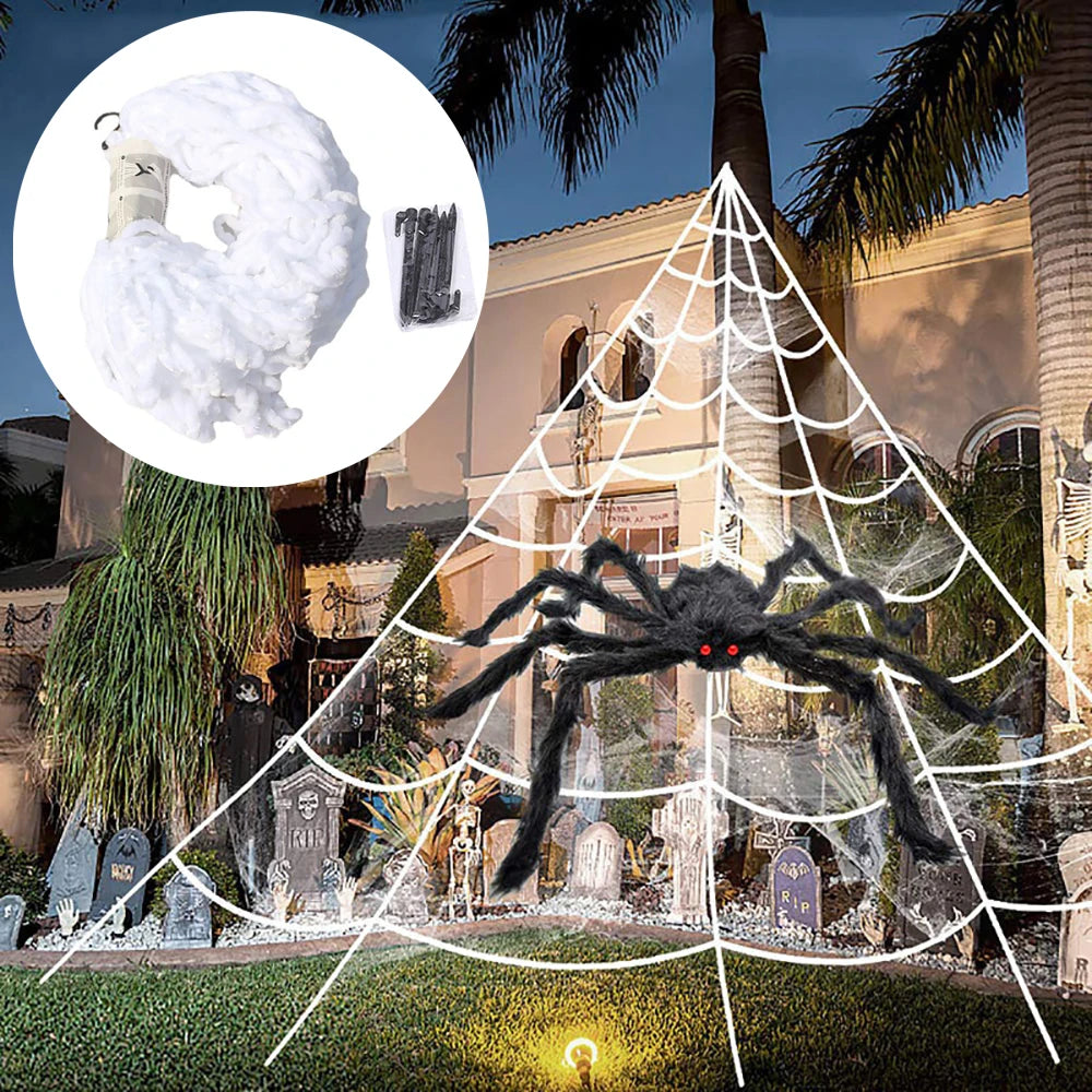 16 Feet Halloween Triangle Spider Web, Plush Simulation Spider Web, Haunted Home Outdoor Yard Decoration (Web Only)