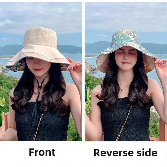 Bohemian Reversible Bucket Hat - Oversized Floral Print Sun