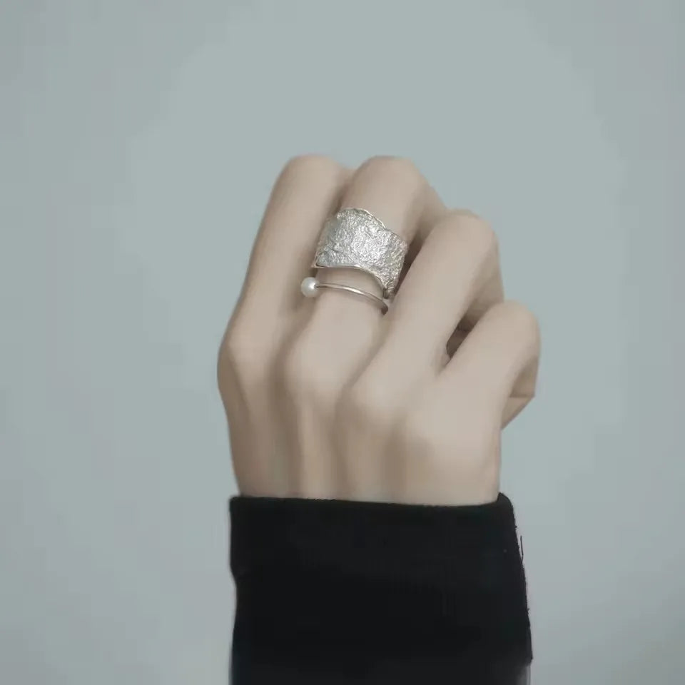 Sterling Silver Rings INS Fashion Vintage Hollow Lines  Adjustable  Jewelry