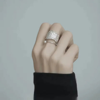 Sterling Silver Rings INS Fashion Vintage Hollow Lines  Adjustable  Jewelry