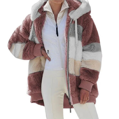 Oversized Warm Plush Jacket with Pockets, Hood, and Zipper Front, Loose, Cozy Fit. comes in 10 Colors