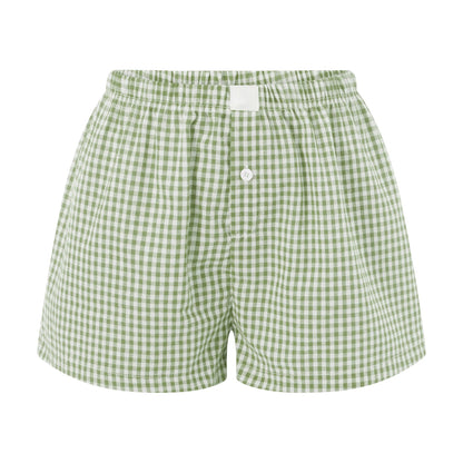 Retro Plaid Print Elastic Low Waist Button Front Loose Boxers