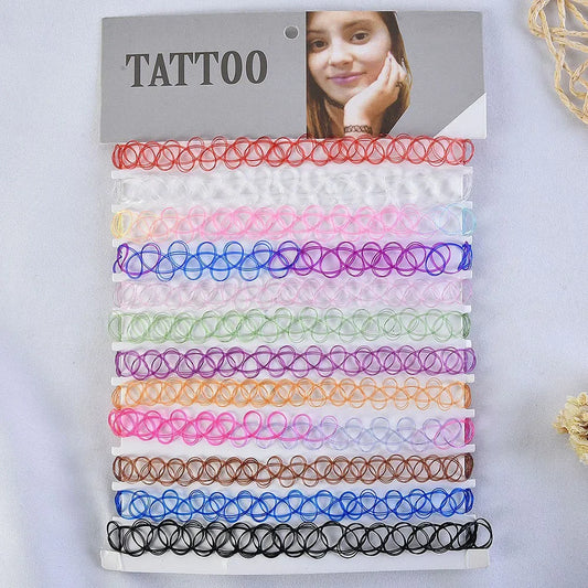 12Pc Vintage Neck Tattoo Choker Light, Thin Elastic Punk Tattoo Choker Stretch