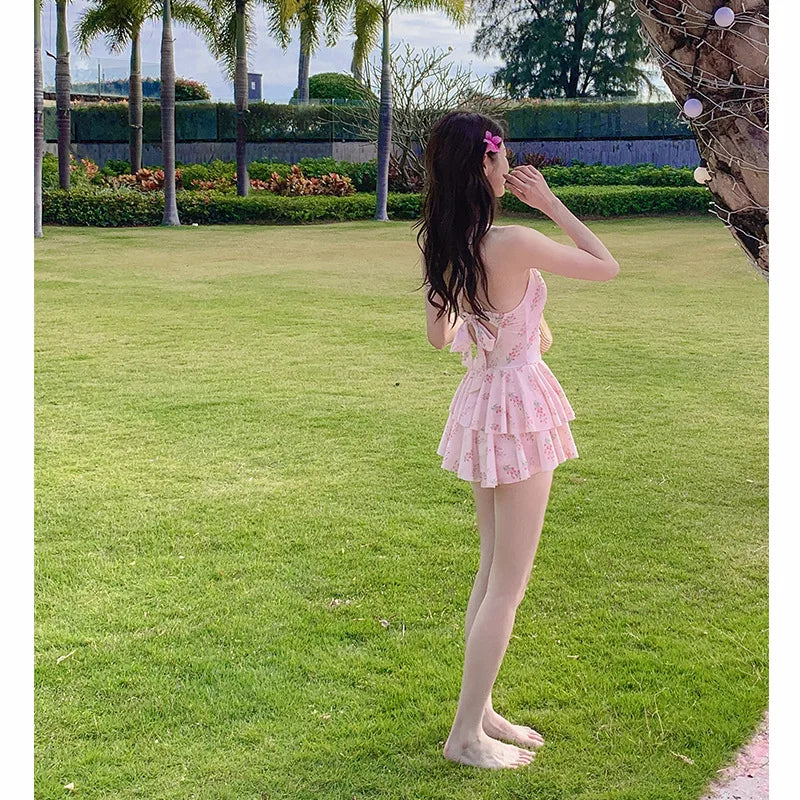 One-Piece Swimsuit Conservative Skirt Style Slimming Stomach Cover
