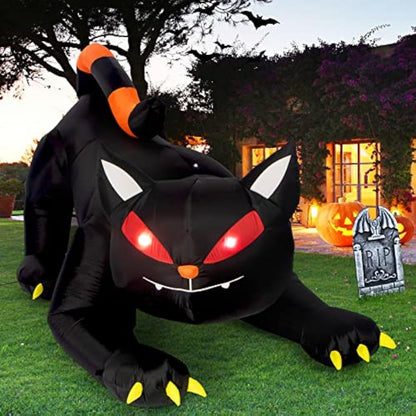 Halloween Inflatable 1.8m Black Cat, Moves His Head,  LED Lights Indoor or Outdoor Air-blown Decoration