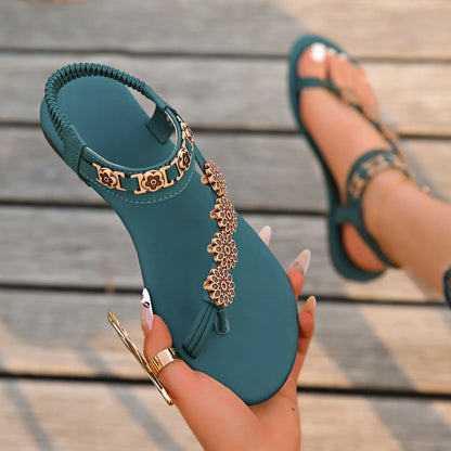 Boho Flat Romanesque Sandals with Soft Bottom and Low Heels
