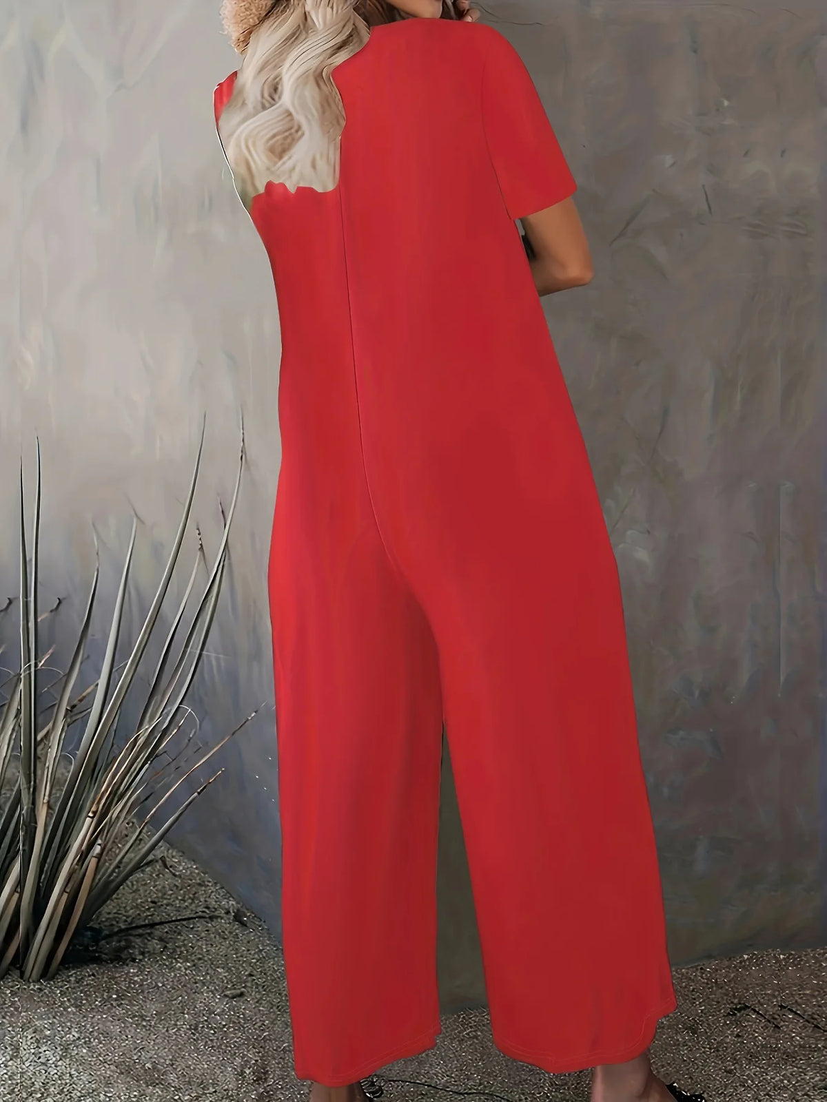 Sizes to 5XL  Jumpsuit, Short Sleeve, U neckline, with pockets. 5 colors