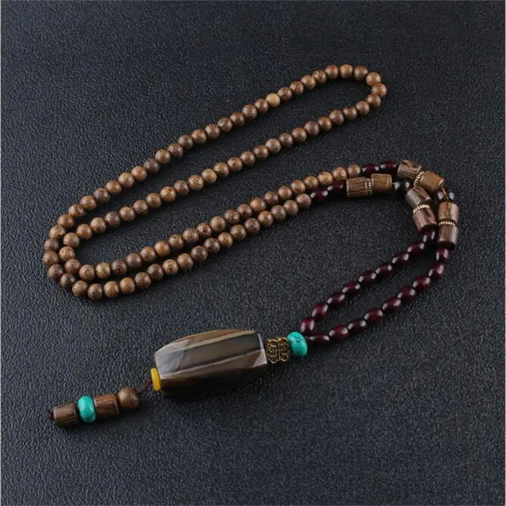 Long Wooden Beaded Tassel Boho  Necklace Nepal Wood Beads