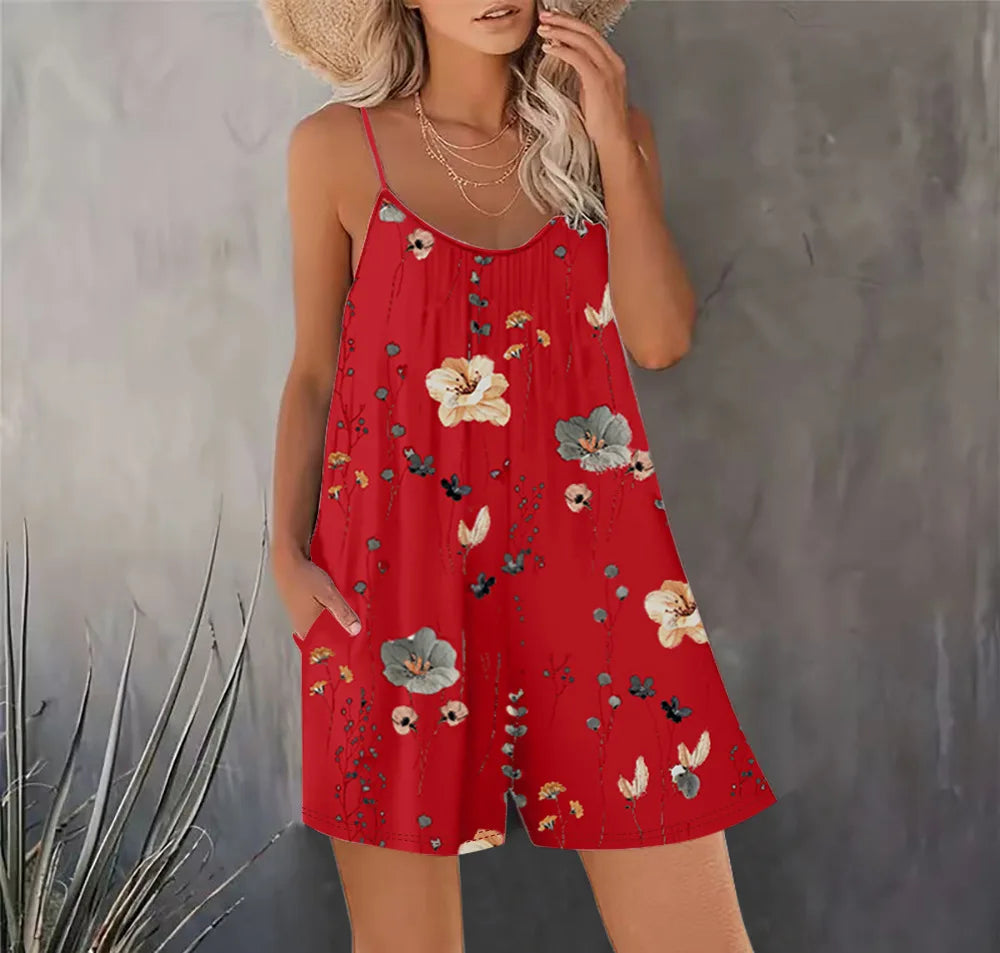 Sizes to 2XL, Boho Bib Shorts, Printed, Sleeveless Jumpsuit, Spaghetti Straps, 11 Different Designs