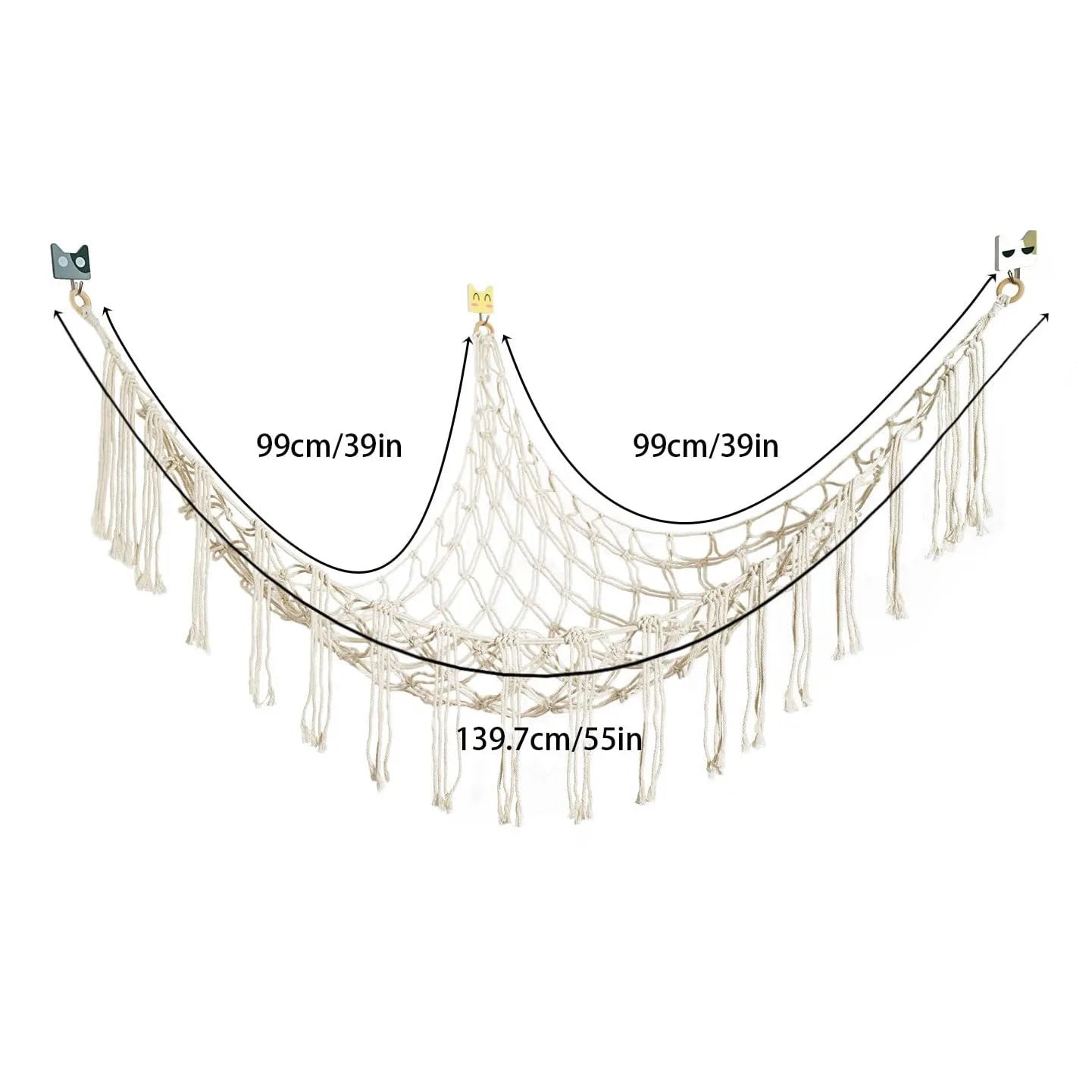9 different colors of this Boho Macrame Stuffed Animal Hammock Cotton Tassel Toy Storage Net, Hanging Organizer