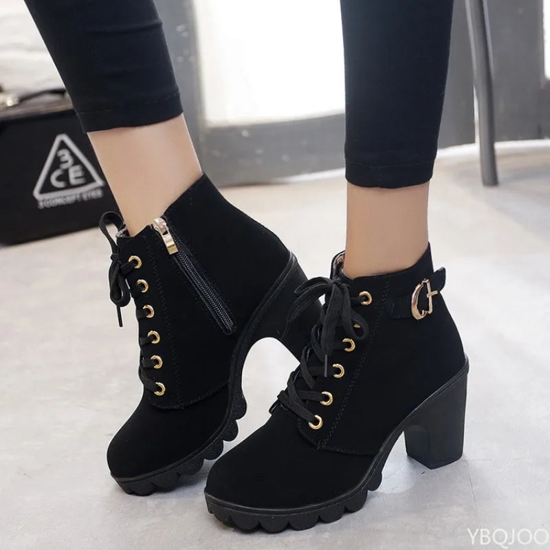 Versatile Lace-up and Zip-Up High Square Heeled Boots in a Variety of Colors