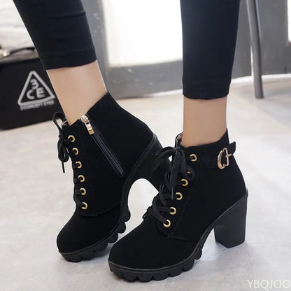 Versatile Lace-up and Zip-Up High Square Heeled Boots in a Variety of Colors