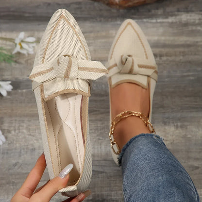Women's Flats Knitted Slip-On, Breathable, Comfortable, 2-Toned Shoes, Casual Pointed Toe Loafers