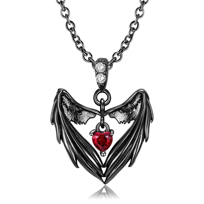 Gothic Punk Bat Wings and Heart Shaped Resin Pendant Necklace