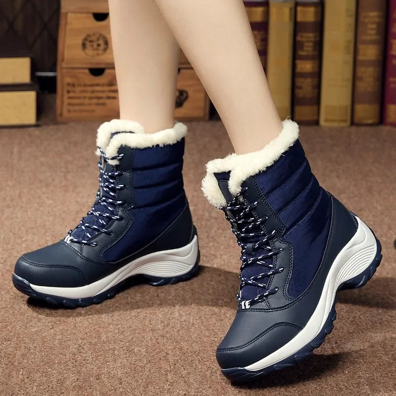 Lightweight Ankle Snow Boots with Slight Platform: Red and White, Tan and White, Navy, and Black