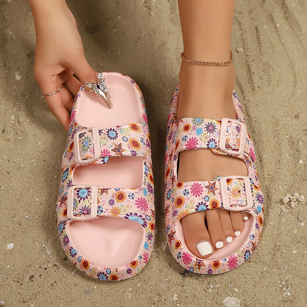 Soft, Adjustable Double-Buckle Pillow Platform Home Slippers Over 25 colors and designs
