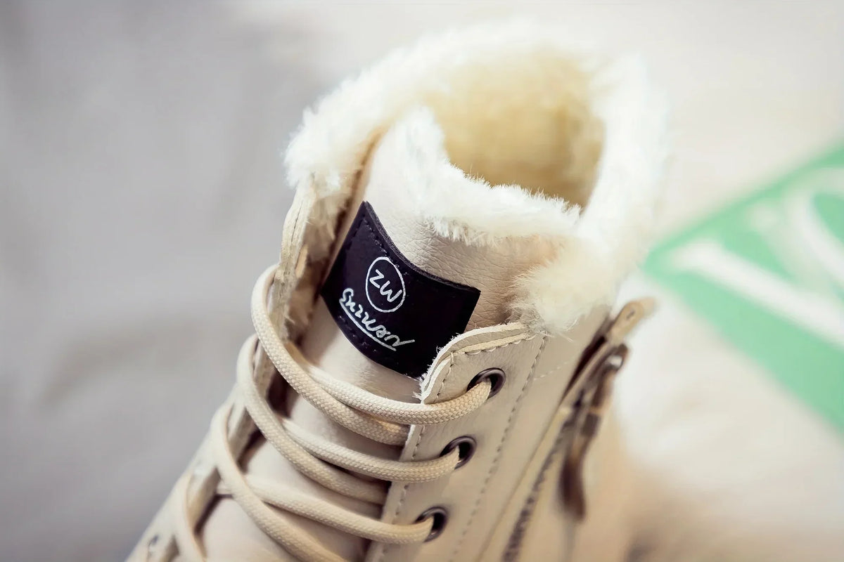 Short Snow Boots, Anti‑Slip, Warm Fur Lined, Lace-Up Casual Ankle Boots, Come in Black, White, Tan