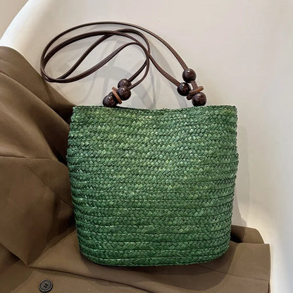 Casual Straw Woven Shoulder Bags, Handmade Wicker Handbags in 3 colors