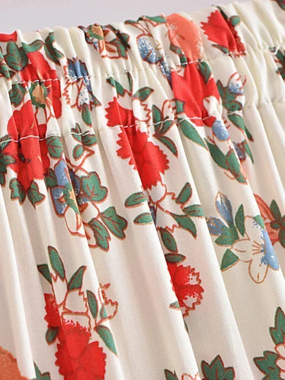 Vintage Chic Bohemian Floral Print  Hippie Skirt High Elastic Waist Maxi Skirt