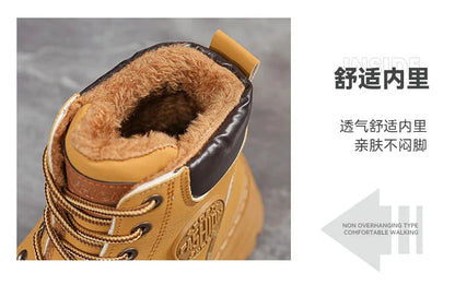 High Top Work Boots, Thick Soled, Lace-Up, Anti-Slip Warm Waterproof Women's Boots in Black and Marigold