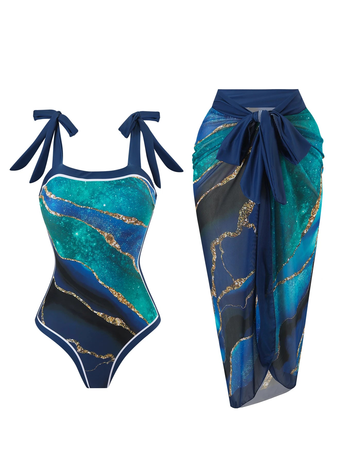 Custom-Made Digital Printed One-Piece Swimsuit with skirt cover-Up 5 different prints