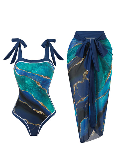 Custom-Made Digital Printed One-Piece Swimsuit with skirt cover-Up 5 different prints
