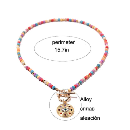 4mm Colorful Stone Choker Necklace Round Charm Pendant with interesting Clasp