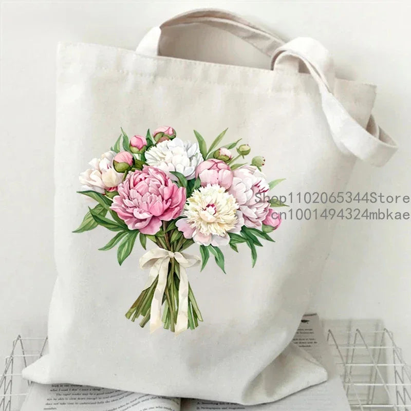 Aesthetics Peony Graphic Canvas Tote Bag . ALSO GREAT FOR GIFT BAG---WHY USE PAPER????