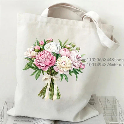 Aesthetics Peony Graphic Canvas Tote Bag . ALSO GREAT FOR GIFT BAG---WHY USE PAPER????