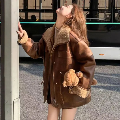 Thick Warm Solid Suede Reversible Loose Outer Coat