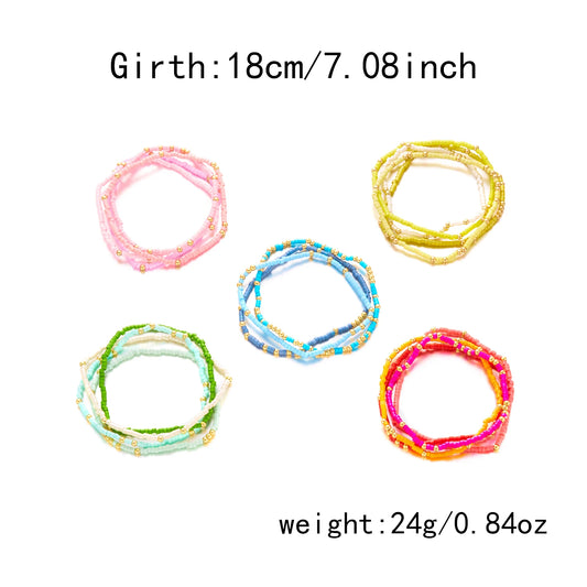 Bohemian Style Beaded Bracelets Set, Colorful Beads, Stretchy Strand Chain, Stacked Bracelets