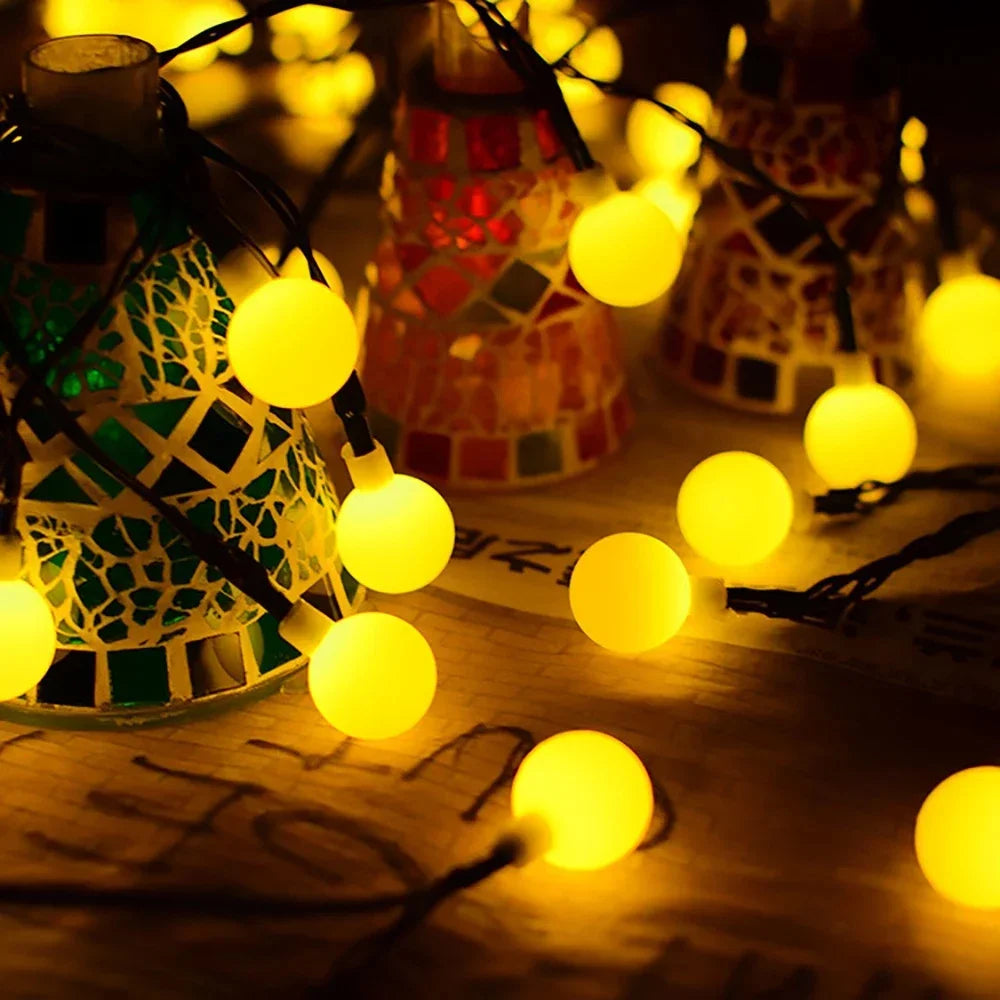 Frosted Globe Solar String Lights 100 LED IP65 Outdoor Fairy Lights