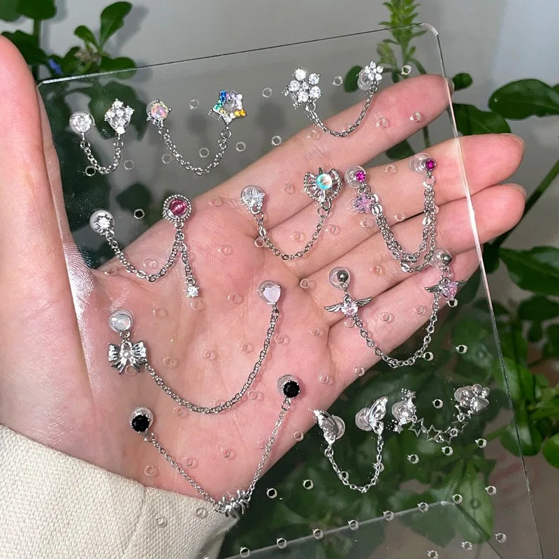 1 PC Pierced ear chain connecting 2 interesting earrings. Punk Jewelry