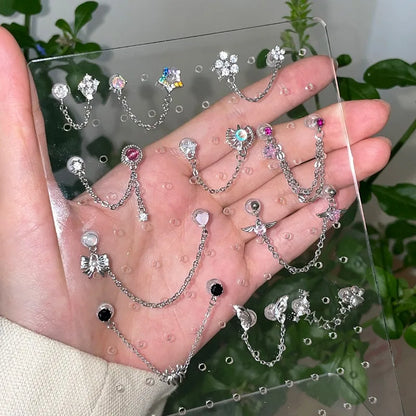 1 PC Pierced ear chain connecting 2 interesting earrings. Punk Jewelry