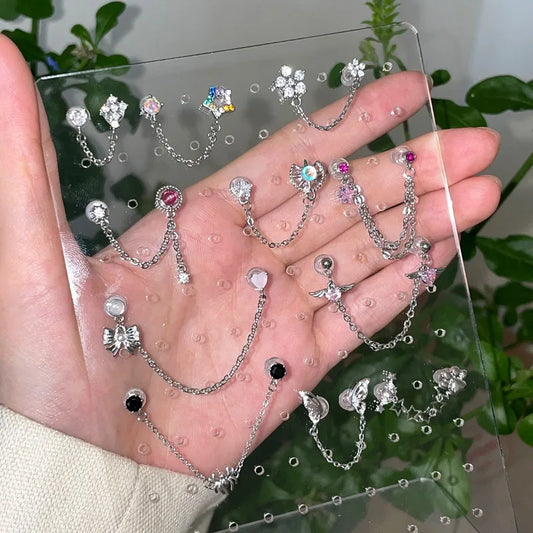 1 PC Pierced ear chain connecting 2 interesting earrings. Punk Jewelry