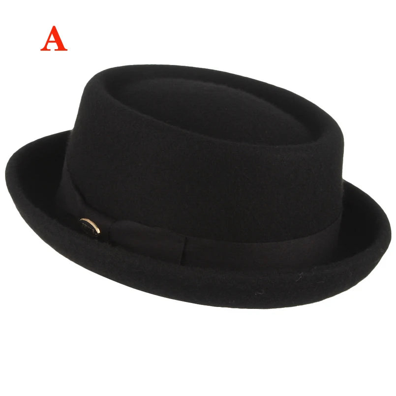 100% Wool Pork Pie Fedora Hat for Women and Men