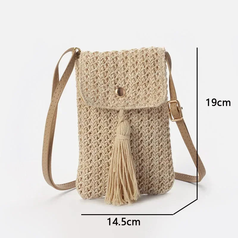 Straw Mobile Phone Shouder  Mini Crossbody Bohemian Style