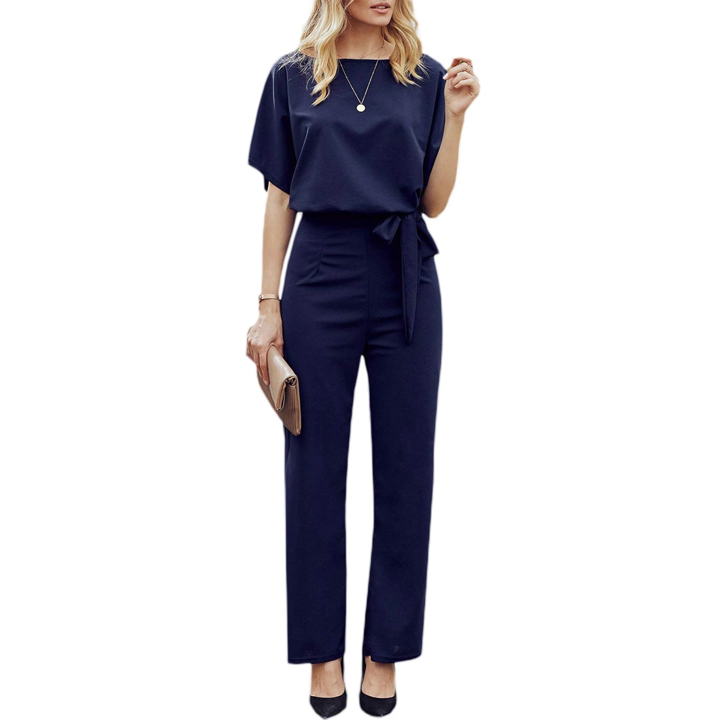 Elegant jumpsuit, Short Sleeves, Tie-waist