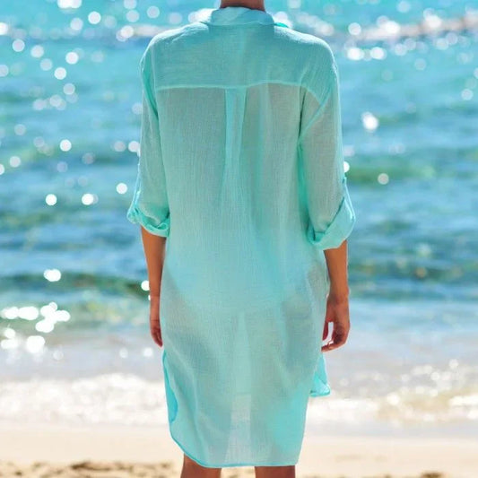 Cotton Tunic for Beach Swimsuit Cover-up or a Long, Thin Blouse in Dark Blue, White, Teal, or Black