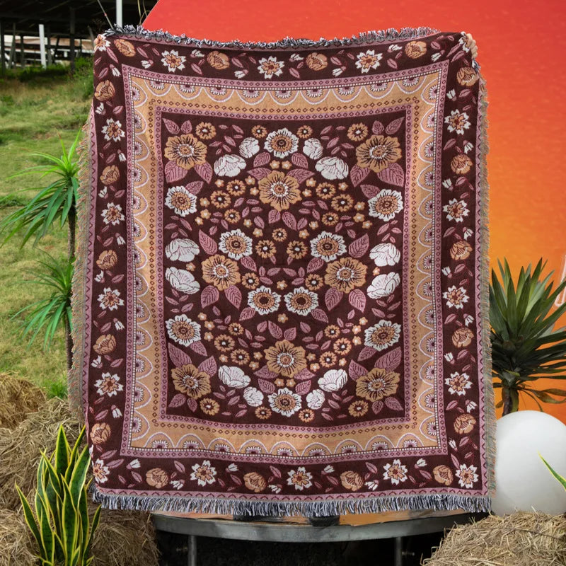 Boho Floral Tapestry, Nordic Plaid Blankets with Fringe. Comes in 10 designs
