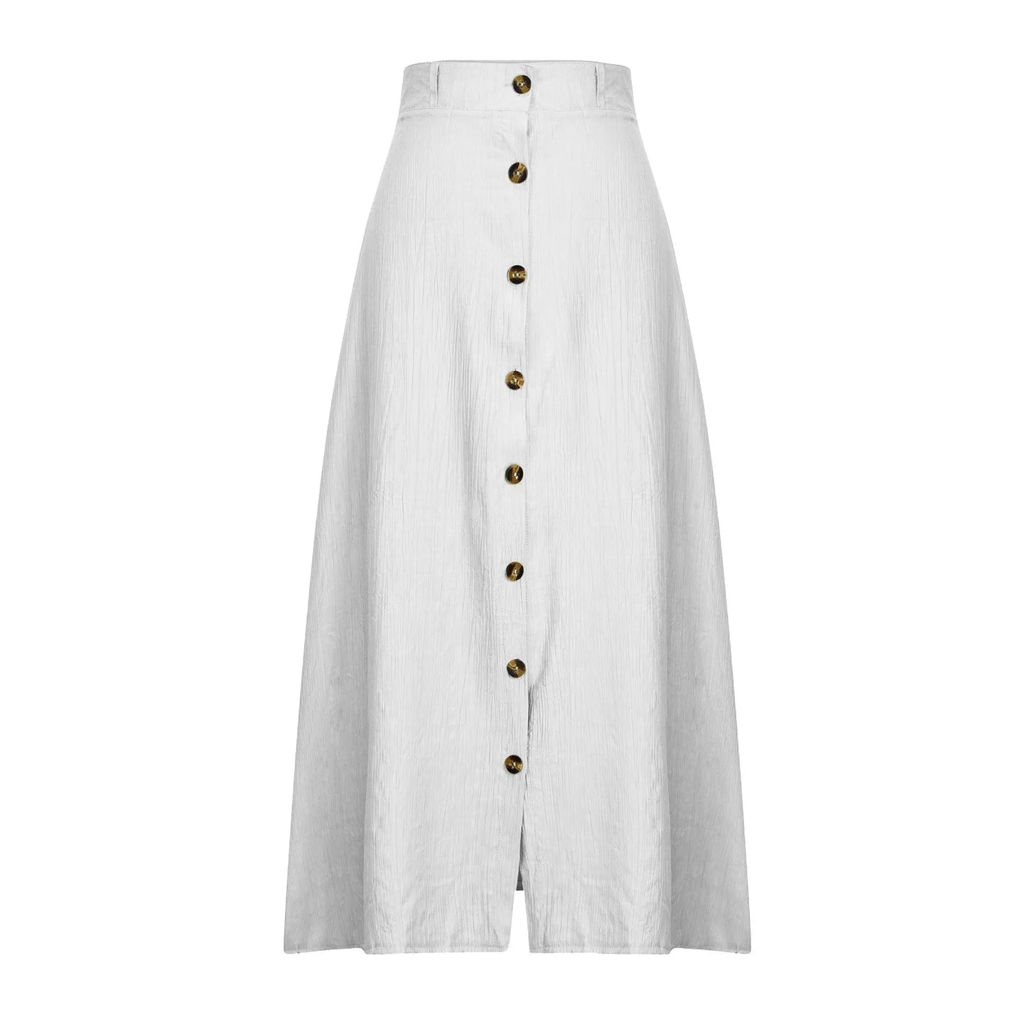Size to 5XL Button Front Solid Color Split, A-line Mid-waist Long Skirt in White, Green, Navy, Black, and Salmon Colors