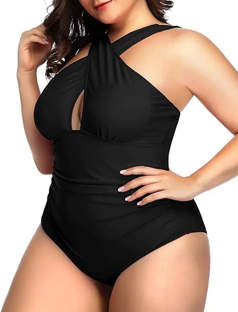 Sizes to 5XL One Piece Swimsuits Front Top Cross Tummy Control Also Comes in Black