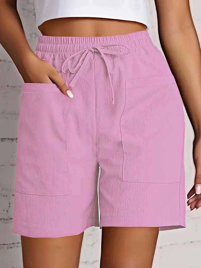 Women's Bermuda High Waist 4 Inch Shorts Loose Fit Elastic Waist and Drawstring, Casual Shorts with Pockets,
