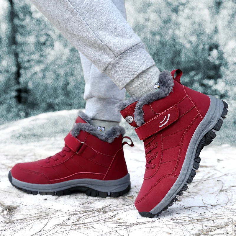 Red or Black Women's Climbing Shoes, Outdoor Sports Cotton Fleece Lined Tie and Strap Closure