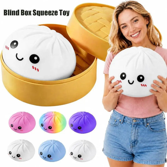 16cm Extra Large Dumpling Squeeze Toy with Steamer, Soft Squeeze, Glitter Fidget Device