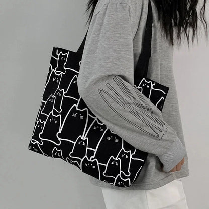 Cute Cat Tote Bag with zipper closure